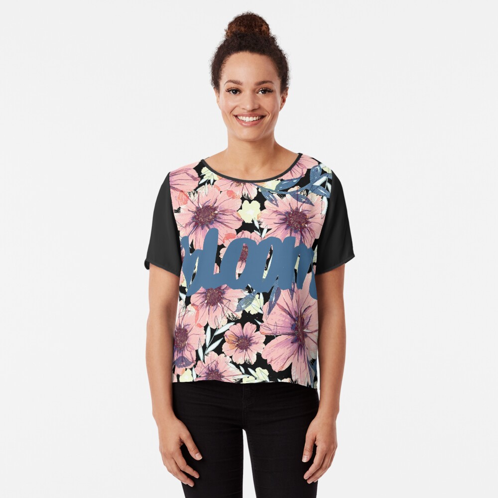 Romantik Blümiger Muster grau, rosa, blau Chiffon Top