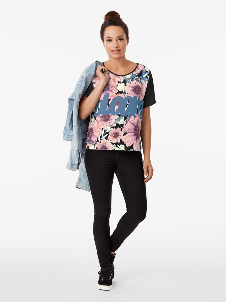 Alternative Ansicht von Romantik Blümiger Muster grau, rosa, blau Chiffon Top