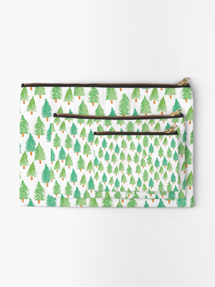 Thumbnail 2 of 4, Zipper Pouch, Watercolor Christmas Trees designed and sold by Harpleydesign.