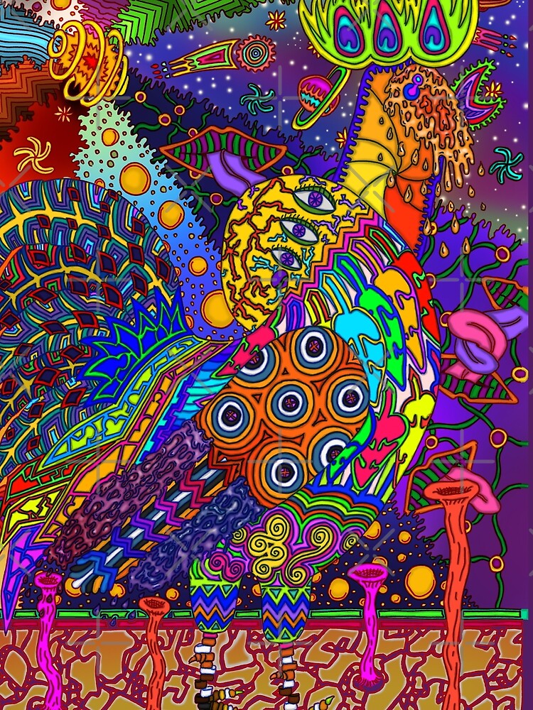 PSYCHEDELIC TRIPPY HORROR VACUI ANIMAL ROOSTER WITH SUN PLANETS GALAXIES - full colour by intenzaesthetic