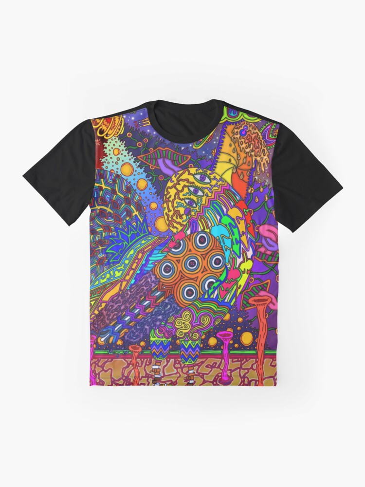 Alternate view of PSYCHEDELIC TRIPPY HORROR VACUI ANIMAL ROOSTER WITH SUN PLANETS GALAXIES - full colour Graphic T-Shirt