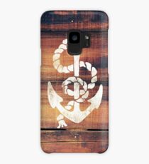 Vintage Nautical Anchor White on Brown Wood Grain Case/Skin for Samsung Galaxy