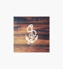 Vintage Nautical Anchor White on Brown Wood Grain Art Board