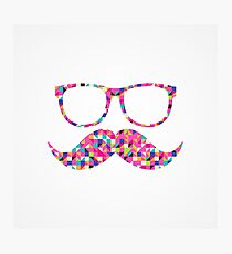 Funny Girly Pink Abstract Mustache Hipster Glasses Photographic Print