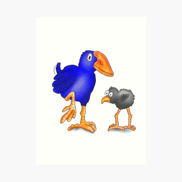 Pukeko Bird and Chick. New Zealand Native Birds Art Print