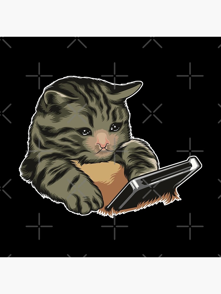 sad cat with phone