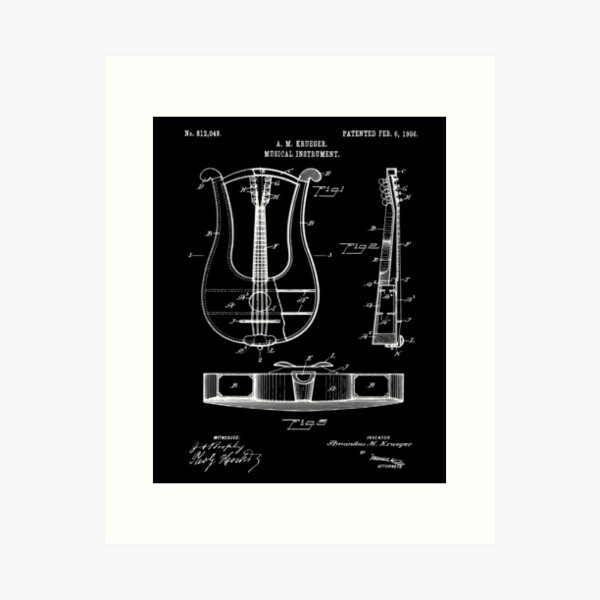 Stringed Instrument Lyre Patent Print 1906 Art Print for Sale by  MadebyDesign