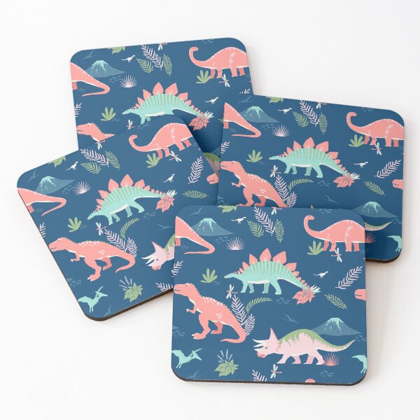 Item preview, Jurassic Dinosaur in Blue + Coral designed and sold by latheandquill.