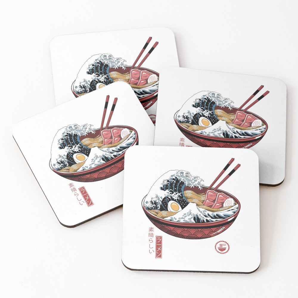 Great Ramen Wave White Coasters (Set of 4)