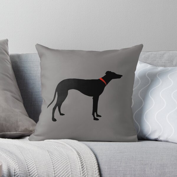 Black sighthound silhouette with collar Throw Pillow