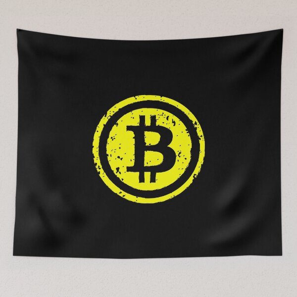 Artikelvorschau, Bitcoin-Logo beunruhigter gelber Druck entworfen und verkauft von groovezero.
