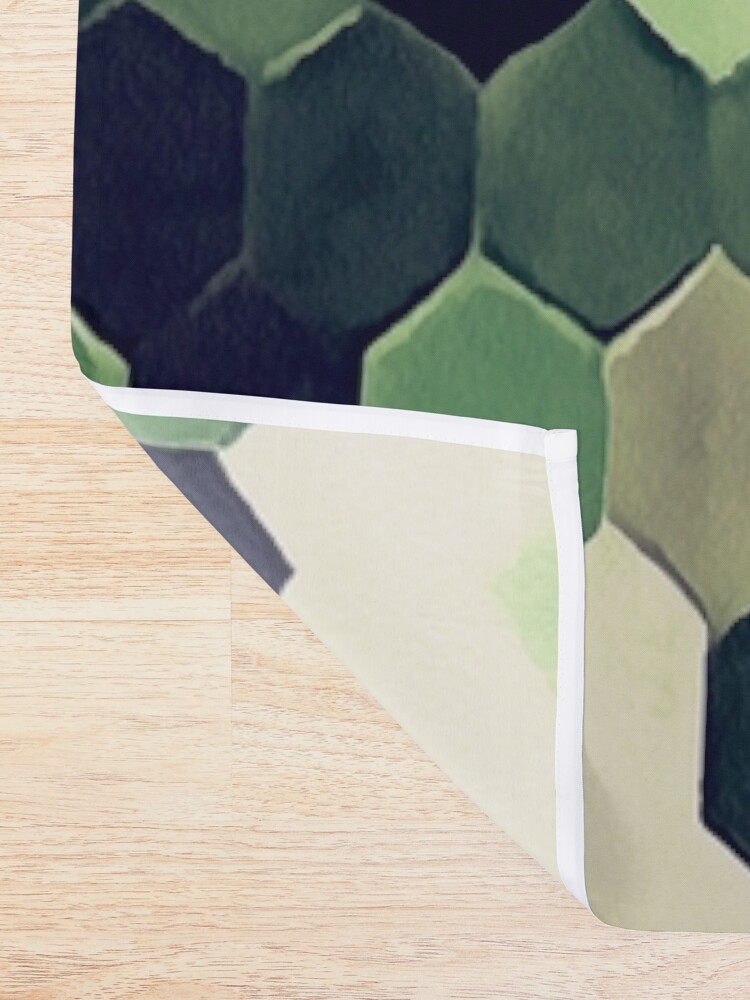 Alternate view of Honeycomb Pattern In Peppermint Green and Black Hexagon Painting Shower Curtain