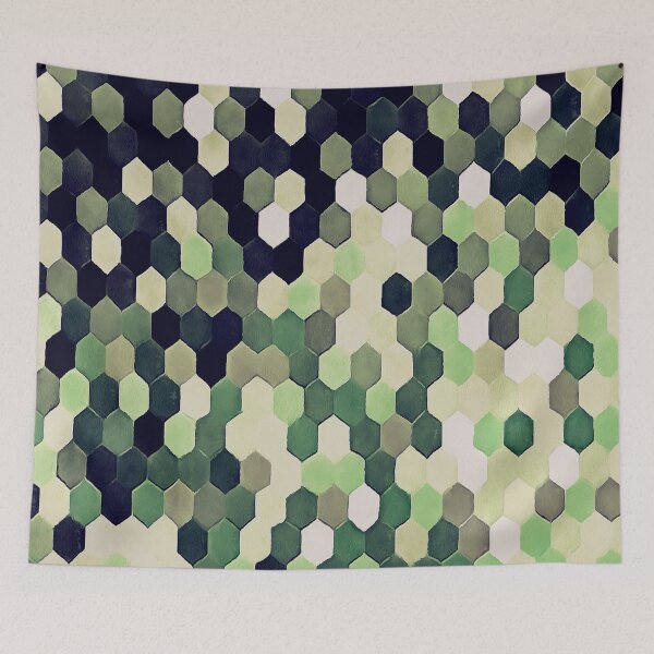 Item preview, Honeycomb Pattern In Peppermint Green and Black Hexagon Painting designed and sold by taiche.
