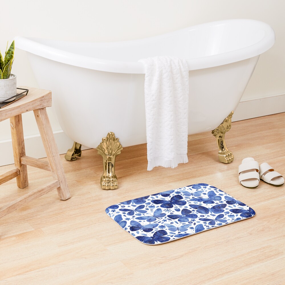 Blue Butterflies Bath Mat