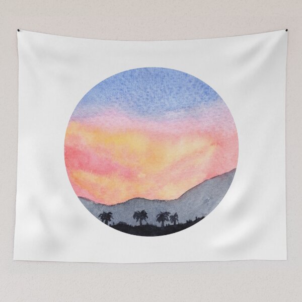 Item preview, Burning Sky at Sunset - Round - Watercolour Painting designed and sold by Pattokarts.