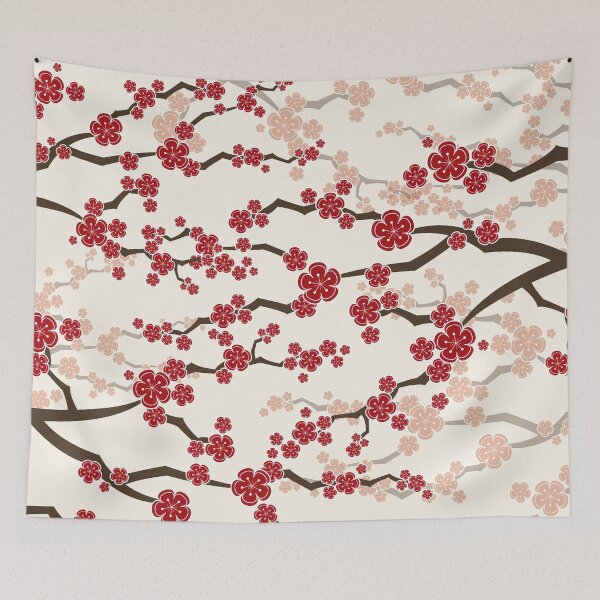 Item preview, Red Oriental Cherry Blossoms On Ivory | Zen Japanese Sakura Flowers © fatfatin  designed and sold by fatfatin.