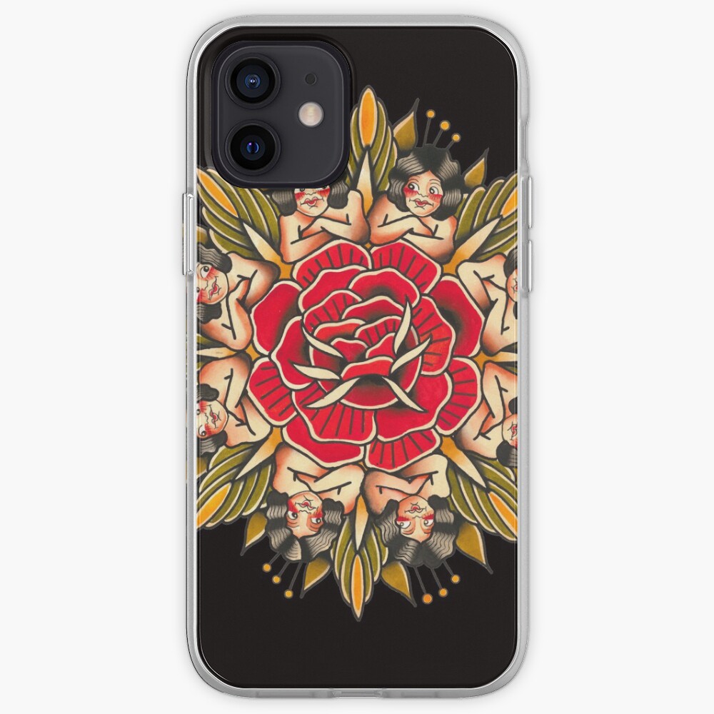 Traditional Tattoo Rose Mandala Iphone Case Cover By Stephenflashart Redbubble