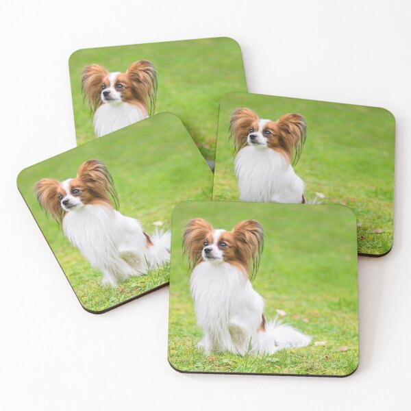 Item preview, Portrait of a papillon purebreed dog sitting on the grass designed and sold by anytka.