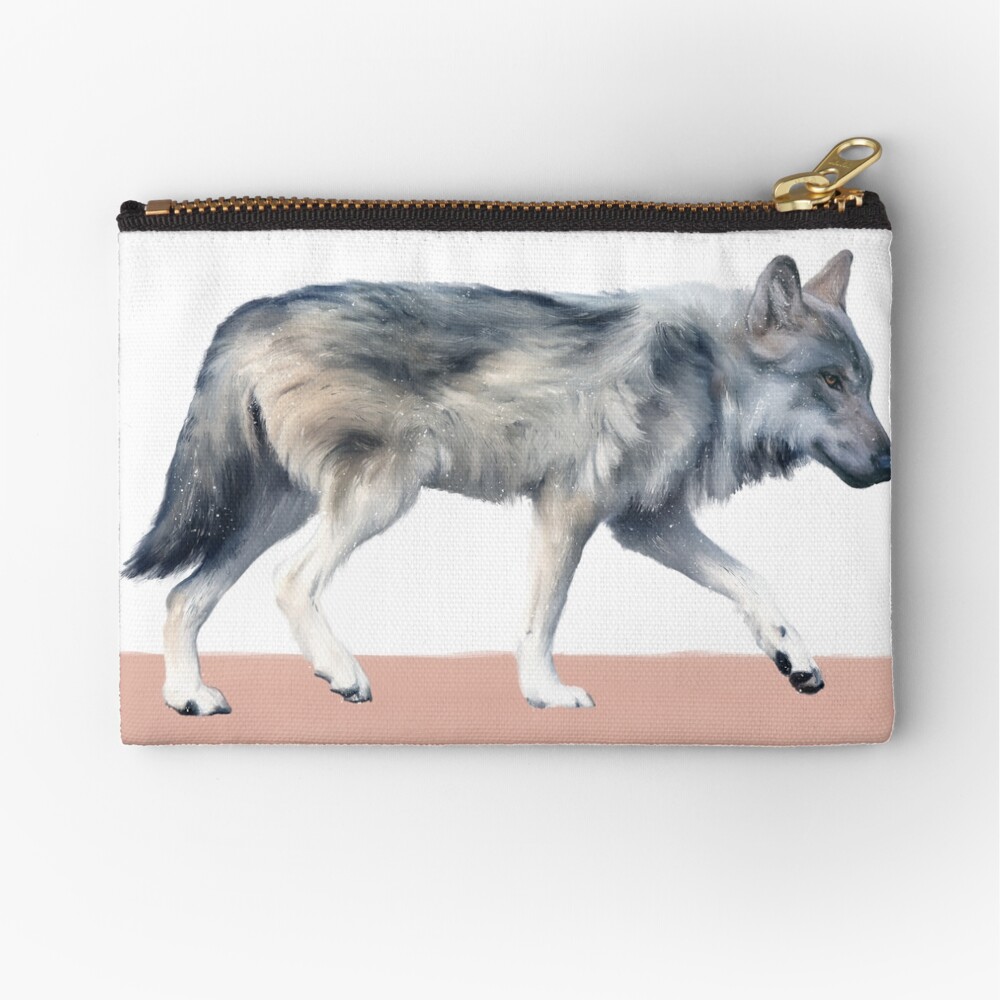 Wolf on Blush Zipper Pouch