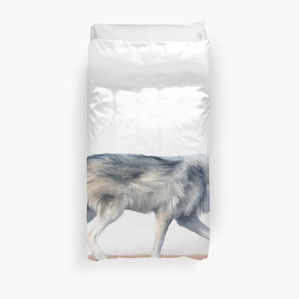 Wolf on Blush Duvet Cover