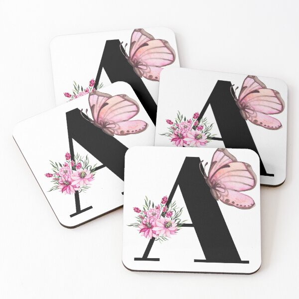 Item preview, letter a alphabet monogram pink flower and butterfly designed and sold by atevern.