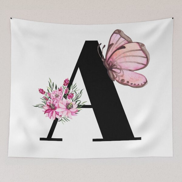 Item preview, letter a alphabet monogram pink flower and butterfly designed and sold by atevern.