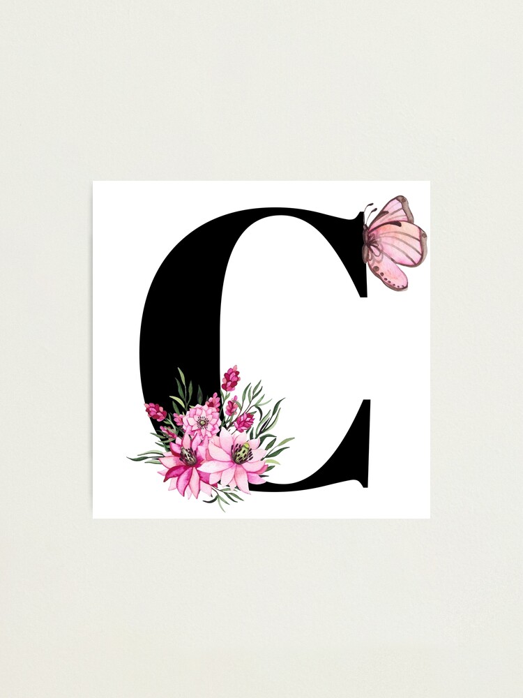 Buchstabe C Alphabet Monogramm Rosa Blume Und Schmetterling Fotodruck Von Atevern Redbubble