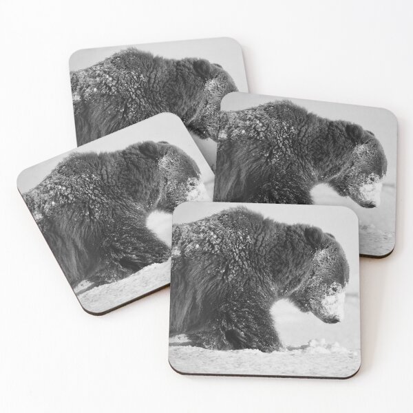 Item preview, Alaskan Grizzly Bear in Snow - I , B & W designed and sold by AlsknMommaBear2.