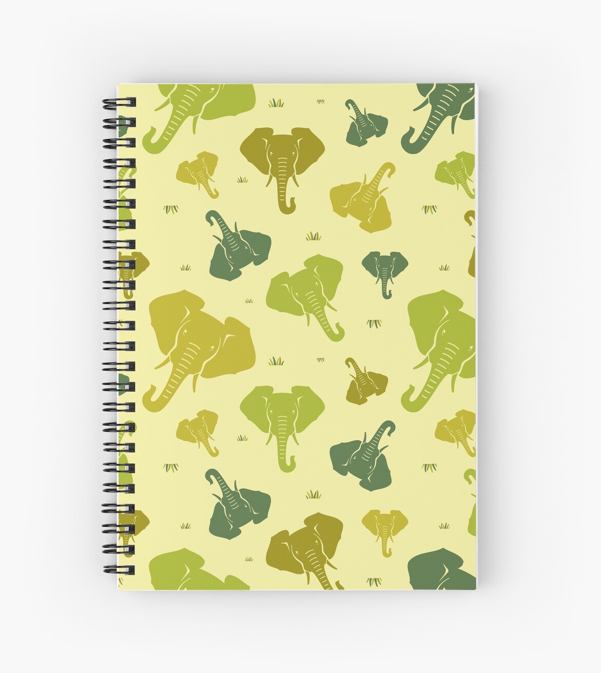 "Elephants. Seamless pattern. Green." Spiral Notebook by floraaplus