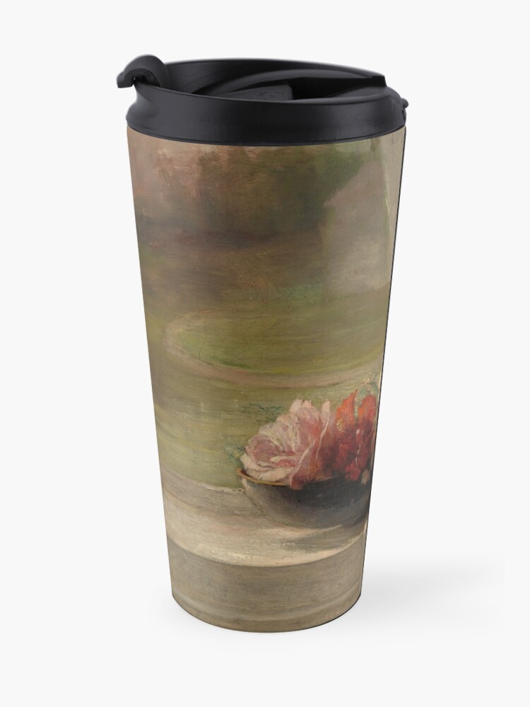 Alternate view of Flowers on a Window Ledge Oil Painting by John La Farge Travel Mug