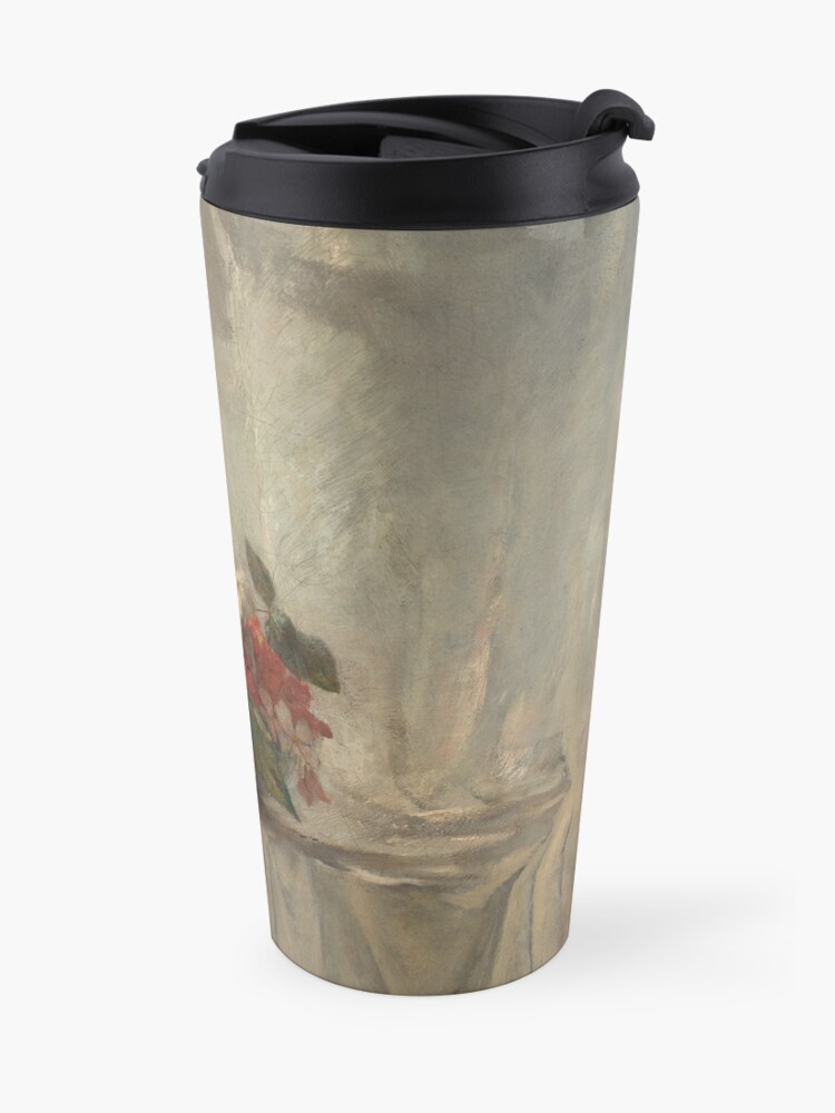 Alternate view of Flowers on a Window Ledge Oil Painting by John La Farge Travel Mug