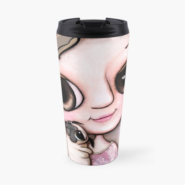 Little child big eyes and the pug Travel Mug