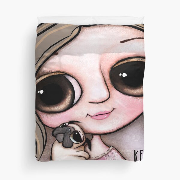Little child big eyes and the pug Duvet Cover