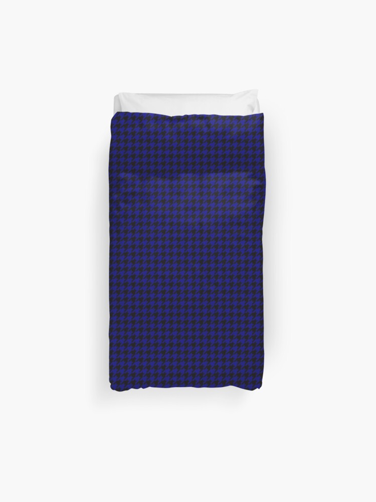 Dark Navy Blue And Black Hounds Tooth Check Pattern Duvet Cover