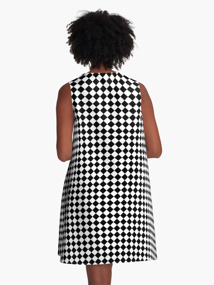 Thumbnail 3 of 4, A-Line Dress, Classic Black and White Small Diamond Checker Board Pattern designed and sold by podartist.