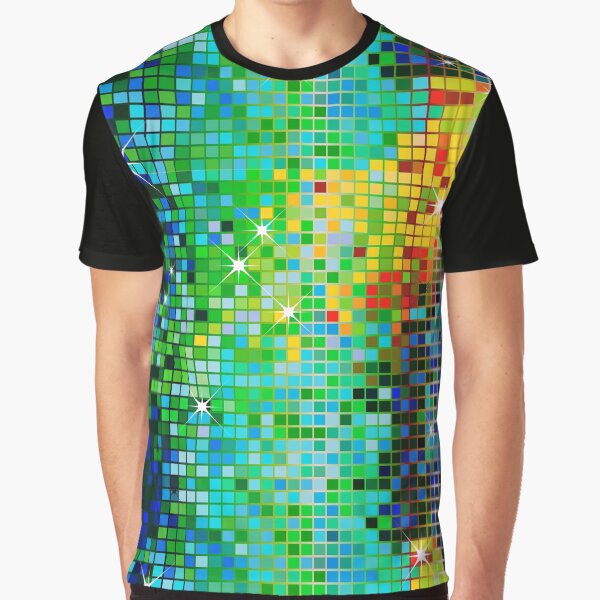 Image of a Metallic Green Tones Sequins Look-Disco Ball Pattern Graphic T-Shirt