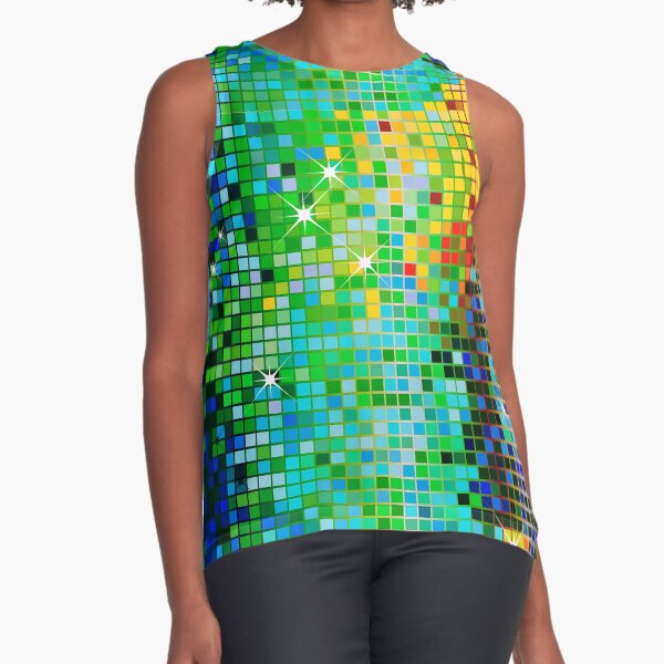 Image of a Metallic Green Tones Sequins Look-Disco Ball Pattern Sleeveless Top