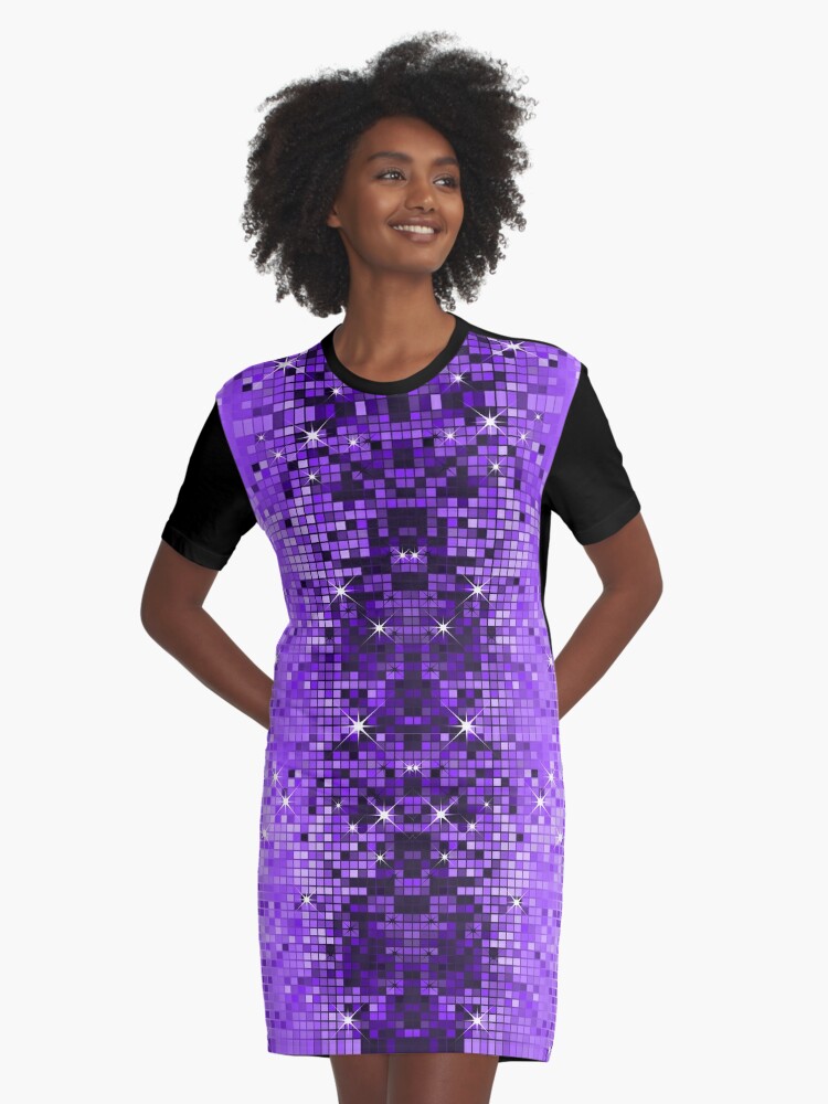 Graphic T-Shirt Dress, Image of Purple Metallic Sequence Look Geometric Glitter Pattern designed and sold by artonwear