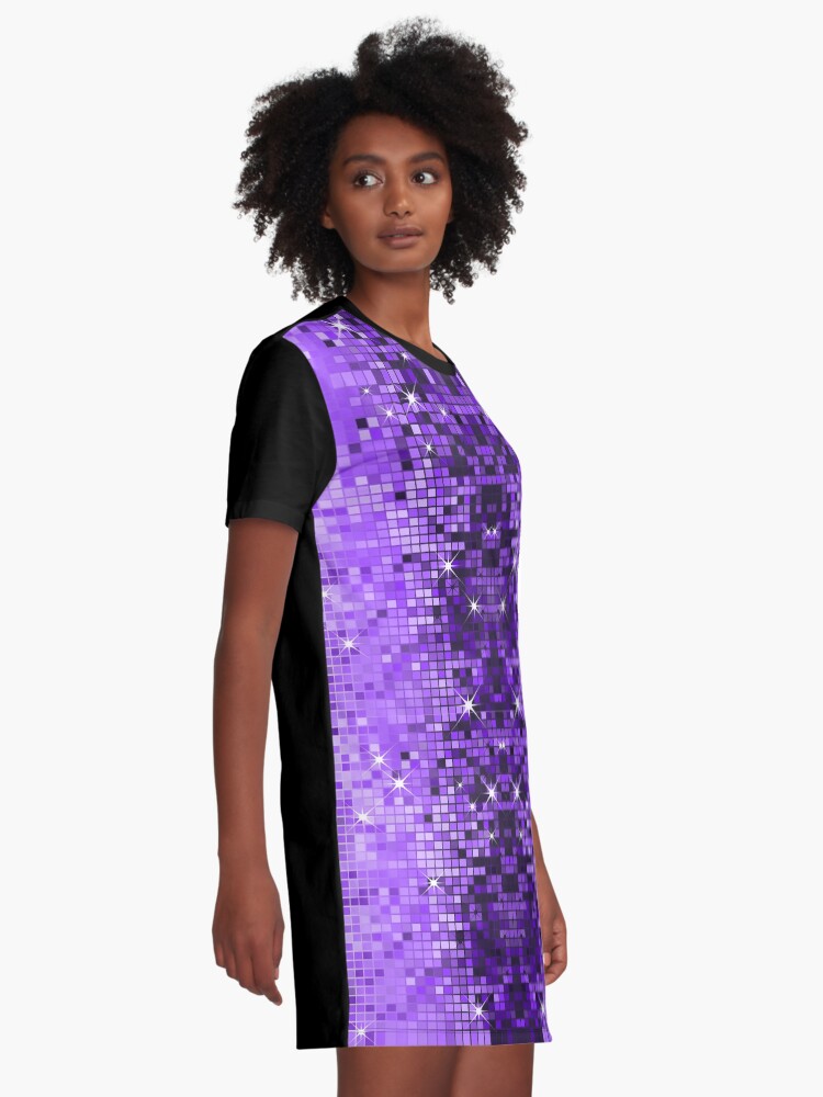 Thumbnail 2 of 5, Graphic T-Shirt Dress, Image of Purple Metallic Sequence Look Geometric Glitter Pattern designed and sold by artonwear.