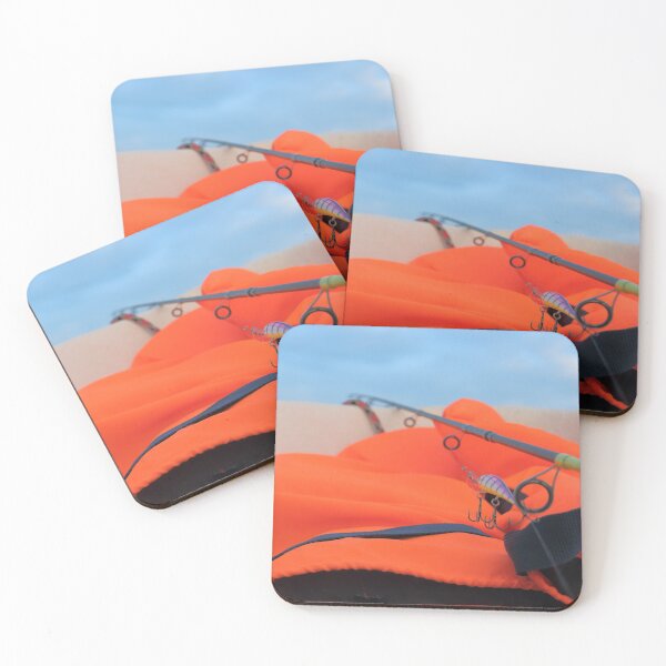 Item preview, orange life jacket fishing and rod on fishing designed and sold by mrivserg.