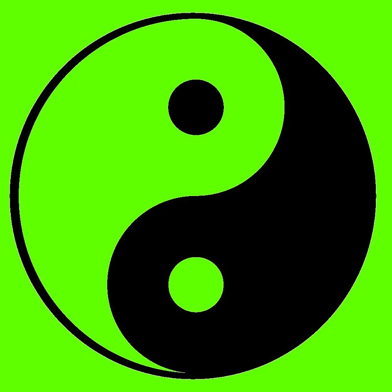 Black And Acid Green Yin And Yang Symbol Of Harmony Fusion And