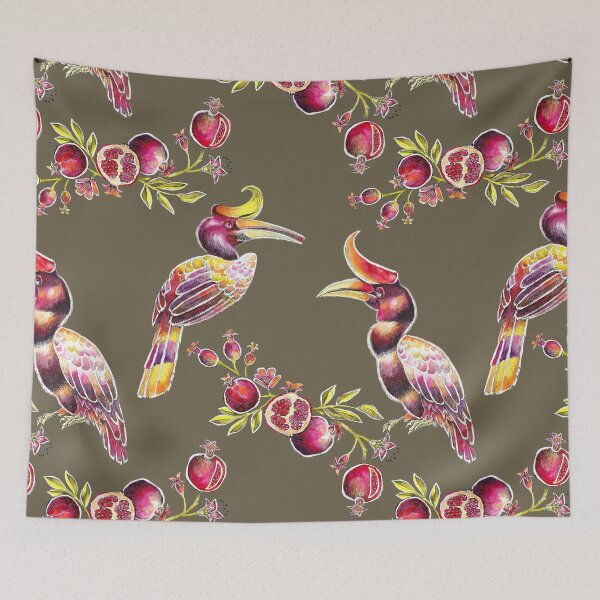 Item preview, Hornbills on olive color designed and sold by HanKlaArt.