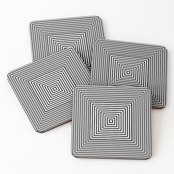 1 point perspective illusion, #Design, #illusion, #abstract, #square, puzzle, illustration, shape, art Coasters (Set of 4)