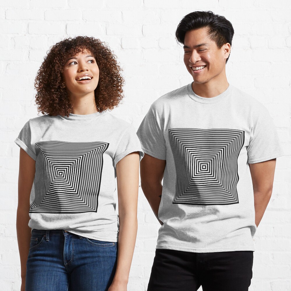 1 point perspective illusion, #Design, #illusion, #abstract, #square, puzzle, illustration, shape, art Classic T-Shirt