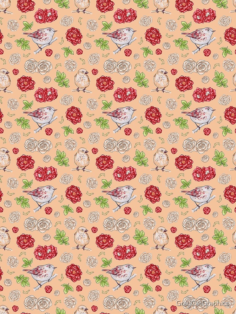 Thumbnail 3 von 3, Tuch, Birdy Roses Pattern 1 designt und verkauft von GrayCatGraphics.