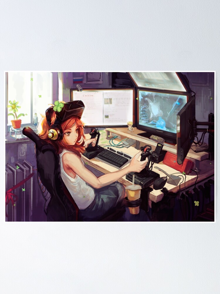 Gamer anime girl illustration wall art - TenStickers