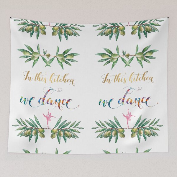 Item preview, Kitchen Art In this Kitchen we dance Quote Hand Lettering Calligraphy Design Watercolor designed and sold by tanabe.