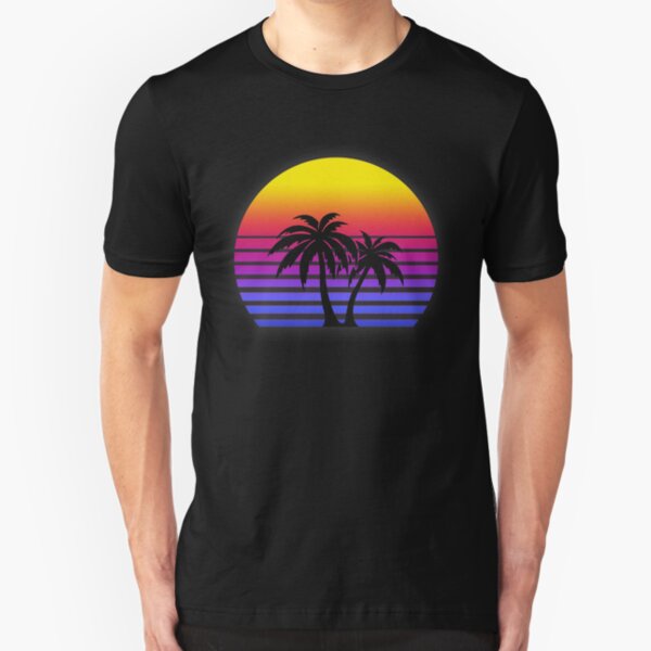 Synthwave Sun Palm Trees Slim Fit T-Shirt