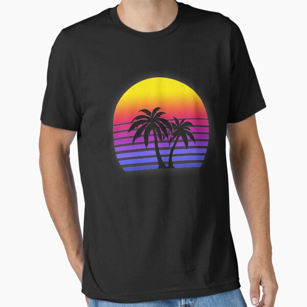 Vista previa del artículo con la obra «Synthwave Sun Palmeras», diseñado y vendido por christopper.