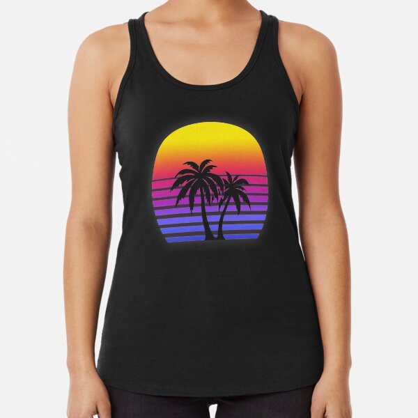 Synthwave Sun Palm Trees Racerback Tank Top